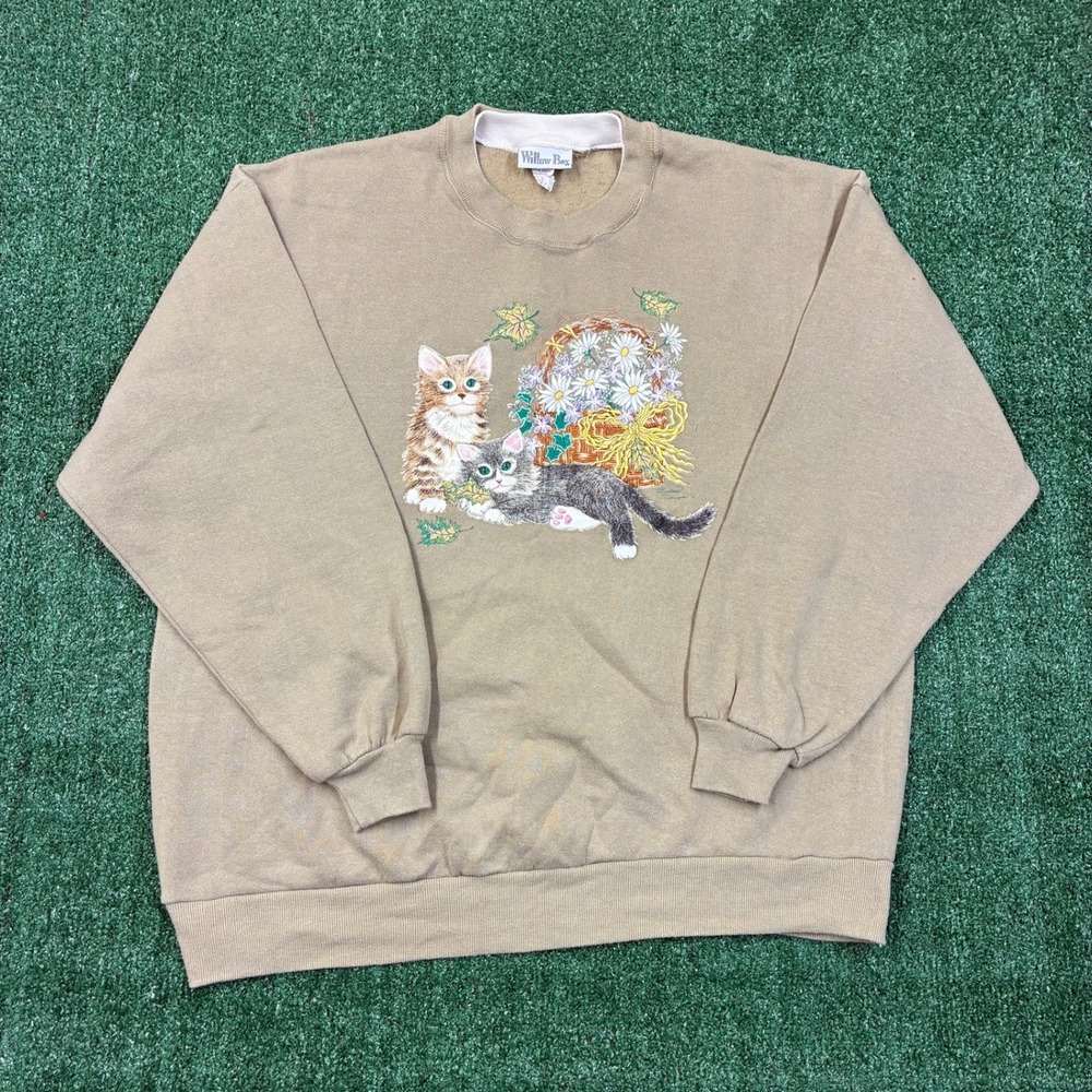 Vintage 90s Willow Bay Cat Floral Graphic Sweatshirt